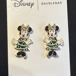 Disney BaubleBar Minnie Christmas Tree Earrings NEW