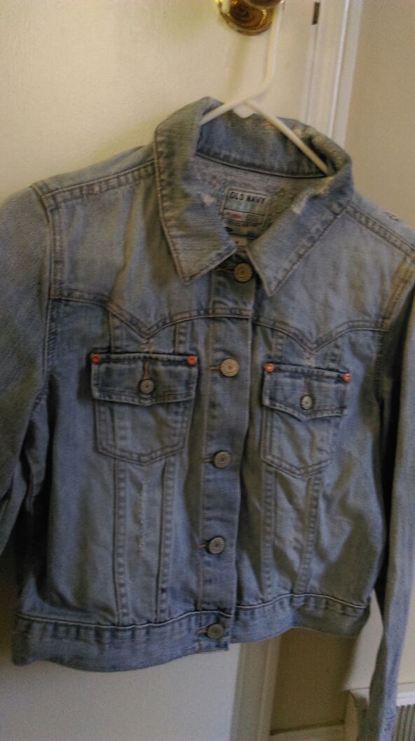 Distressed faded denim ladies jacket bead work