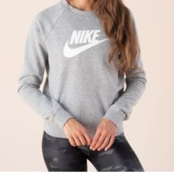 Nike Women's Sportswear Essentials Fleece Crew Sweatshirt Dk Grey Heather/White - Size - S & XL