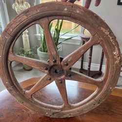 Antique Wooden Industrial Flywheel w/ Metal Hub