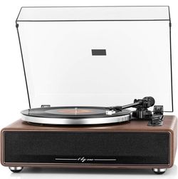 1 BY ONE Vinyl Record Player with Built-in Speakers, Bluetooth Turntable with AT-3600L Cartridge & Phono Preamp, 2-Speed Belt Drive, RCA Out & Aux-in,