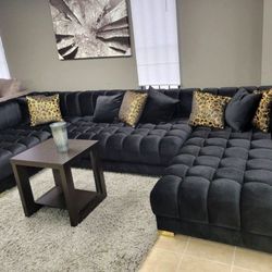 ❗Brand New NOVA🛋️ Ariana Black Velvet Double Chaise Sectional 