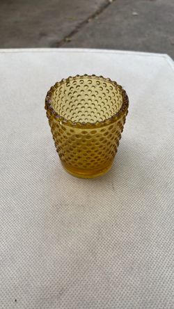Vintage Amber Glass Hobnail Tea Lights Votives Cup Candle Holder Yellow Gold