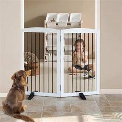 SFJC Freestanding Panel Dog Gate for Indoor, Doorways,Stairs, or Hallways,Foldable Wooden Dog Gates for House,Pet Gate for Dogs,Dog Fence, Puppy Gate,