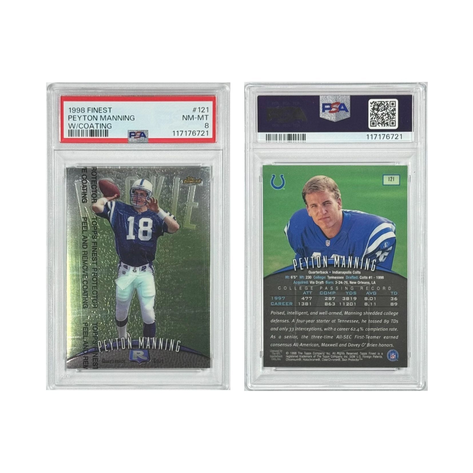 Peyton Manning 1998 Finest #121 PSA 8 NM-MT Football