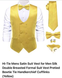 Hi-Tie Mens Satin Suit Vest for Men Silk