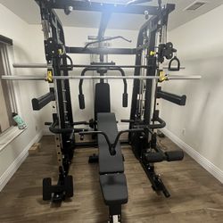 Smith Machine 300 | Adjustable Bench | 245lb Cast Iron Olympic Weights | 7ft Olympic Bar | Fitness | Gym Equipment | FREE DELIVERY/INSTALLTION 🚚 
