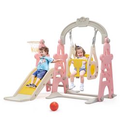 4 in 1 Slide and Swing Set for Toddlers, Indoor Slide Climber Toy, Swing Style
