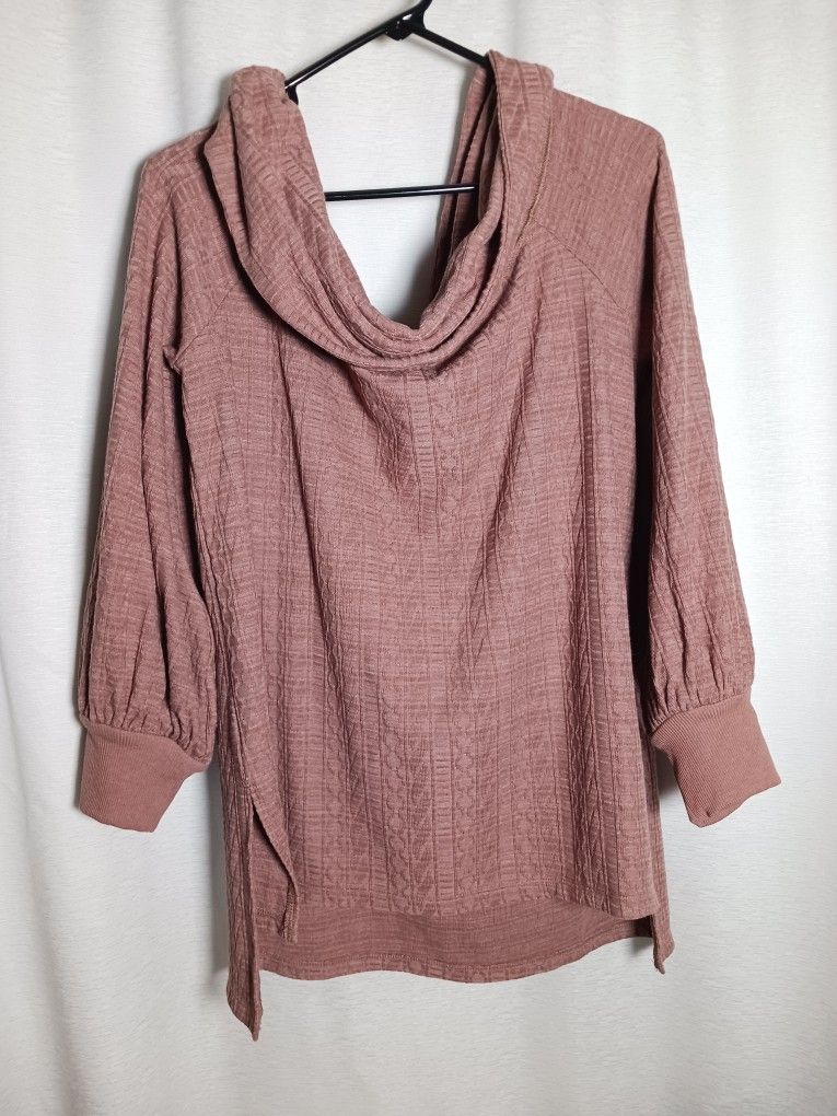 Anthropologie MAUVE ROSE Balloon Sleeve Cowl Neck Paloma Tunic Sweater Size Lg