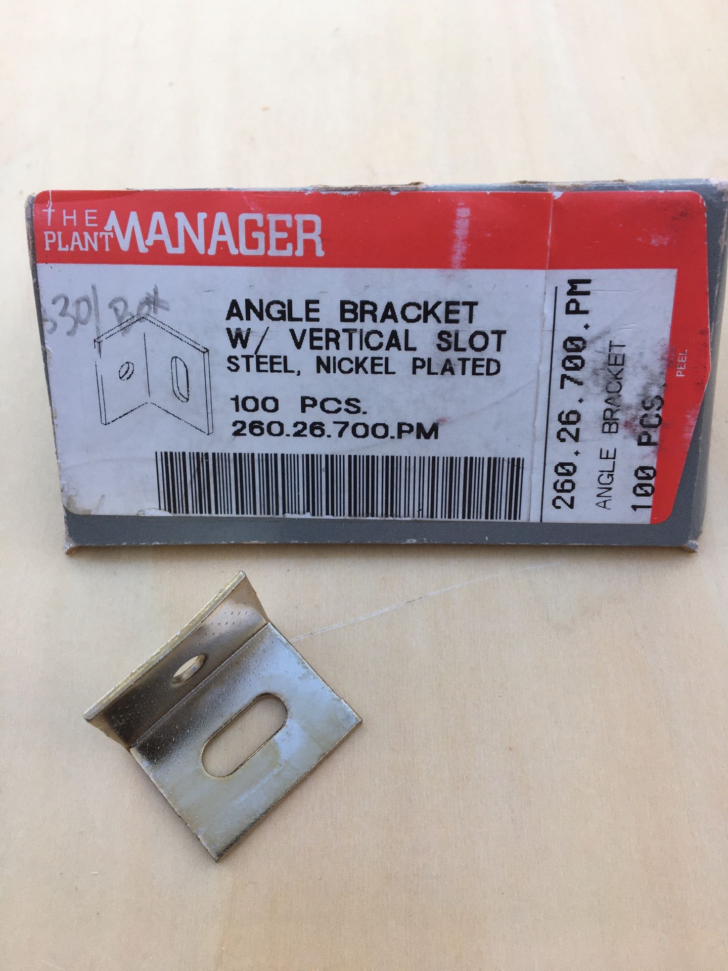 ANGLE BRACKETS 1” , slotted, nickel plated 2 boxes of 100 available $15 each
