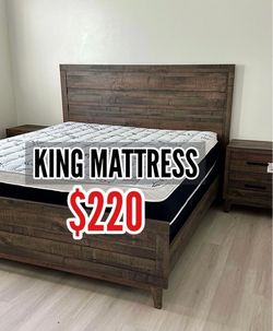 New king bed frame with mattress $220