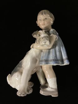 Dahl Jensen Royal Copenhagen Porcelain Figure Girl With Dog