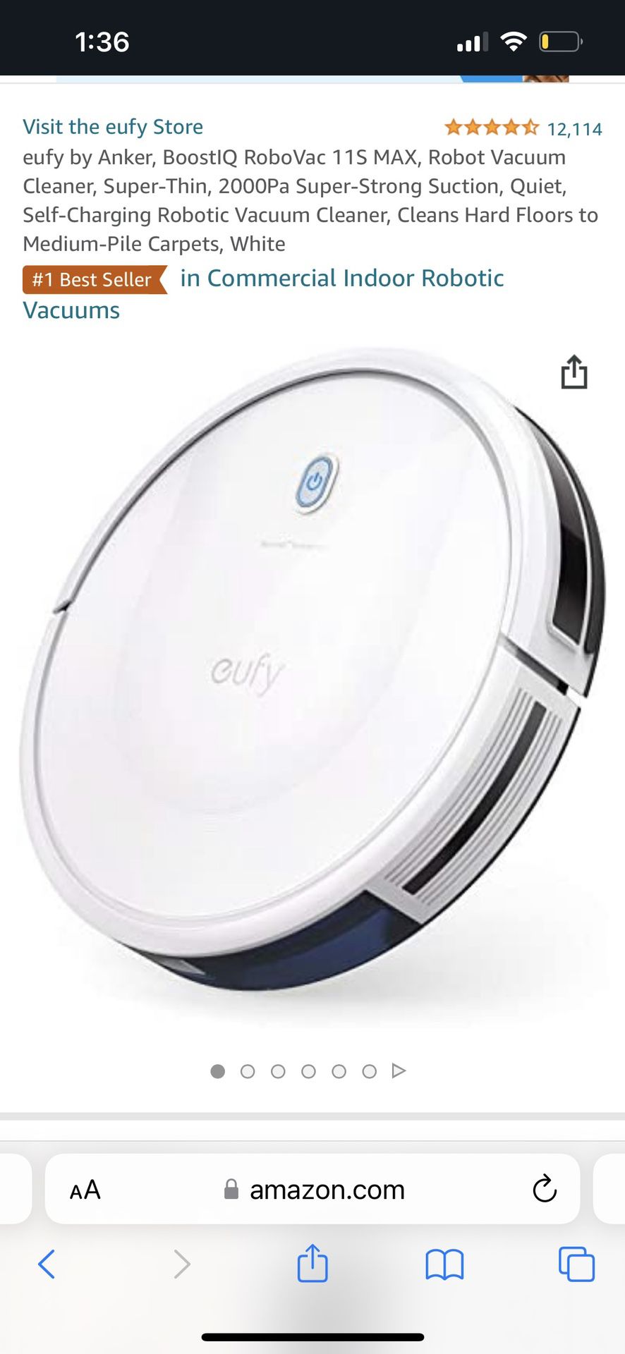 eufy by Anker, BoostIQ RoboVac 11S MAX, Robot Vacuum Cleaner, Super-Thin, 2000Pa Super-Strong Suction, Quiet, Self-Charging Robotic Vacuum Cleaner, Cl