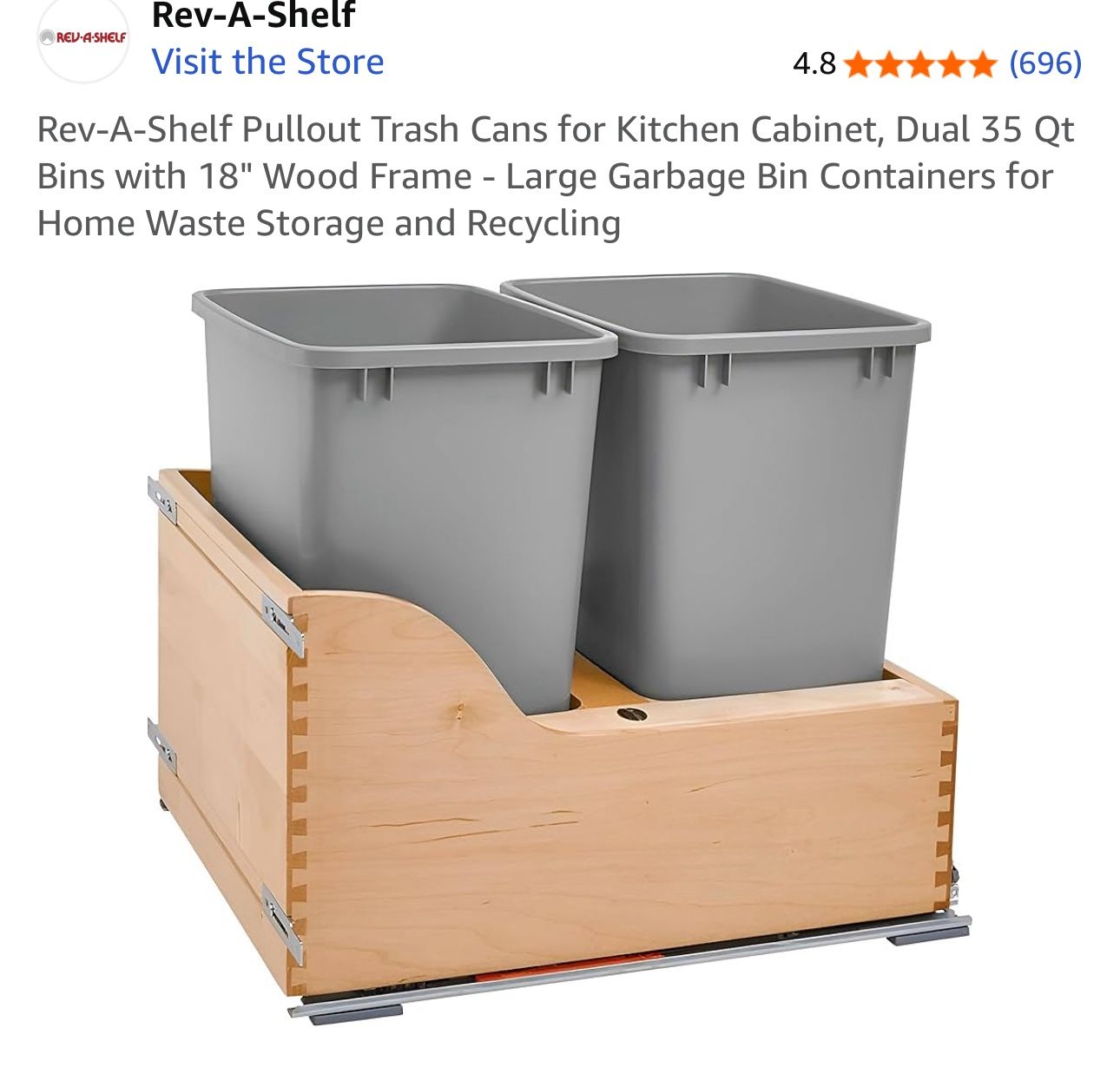 Rev A Shelf 35 Qt Garbage And Recycle - New/Never Used