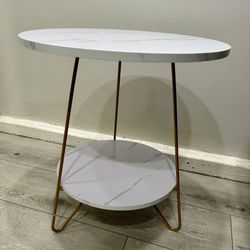 Faux Marble End Table, 2-Tier Round Sofa Bedside Table with Shelves New!