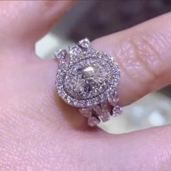 Oval Cut Silver Ring Set 