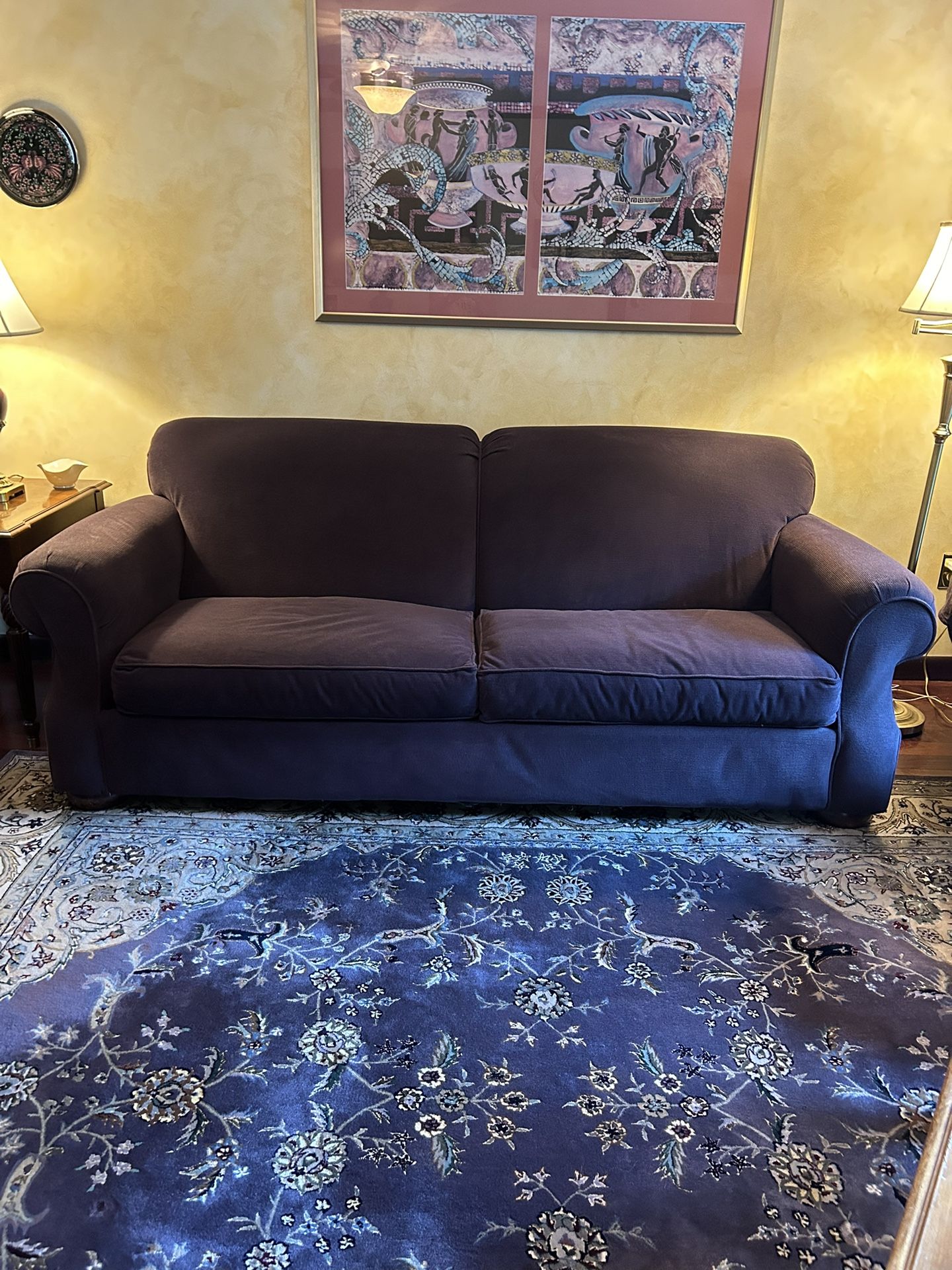 ROWE Custom Upholstered Purple/Eggplant Bohemian Corduroy Comfy Sofa