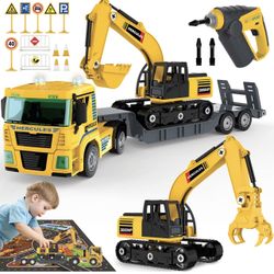 188 PCs Take Apart Excavator and Flatbed Tractor Truck Construction Toys