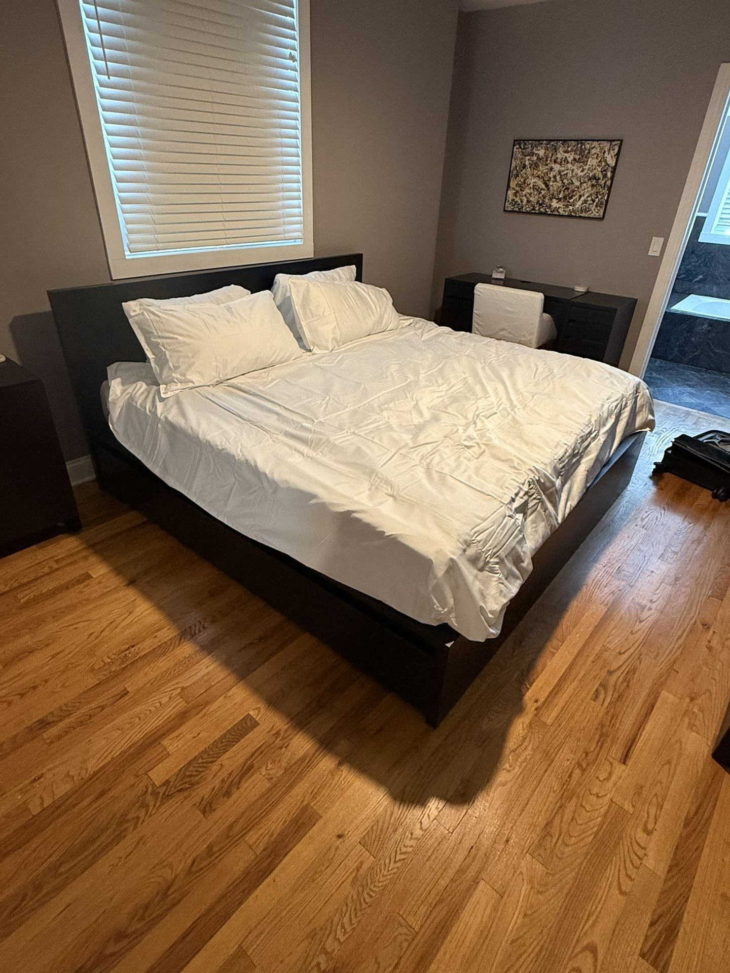 Dark Brown King Bed Frame w/ 4 Storage Drawers & Mattress