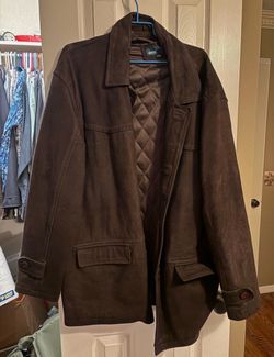 Men's XXL Suede Leather Car Coat Jacket Quilted Lining Brown