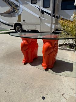 Vintage Boho Neon Orange Elephant Coffee Table