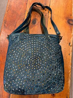Old Trend Full Leather Studded Tote Bag purse– Blue Distressed Leather