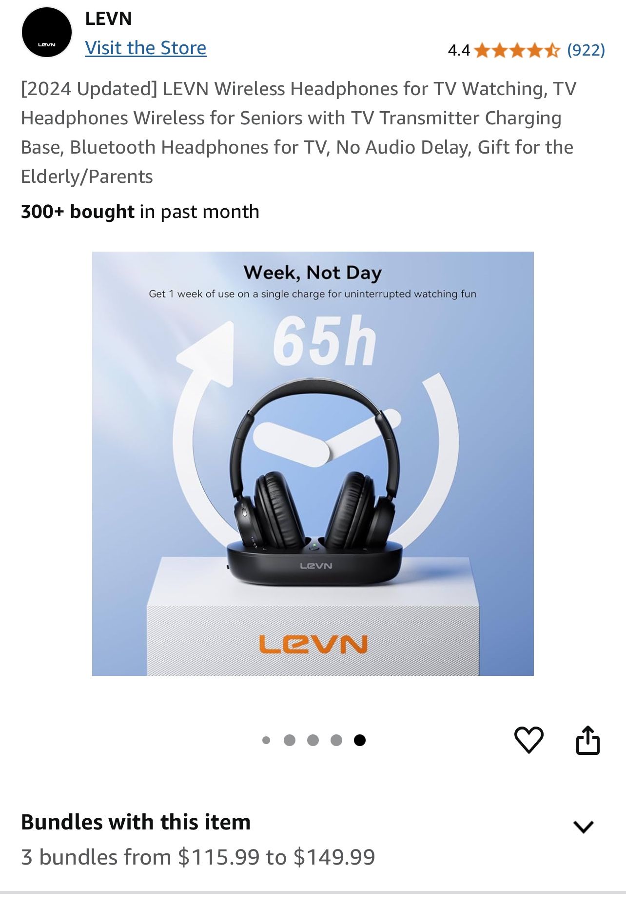 LEVN Wireless Headphones for TV Watching, TV Headphones Wireless for Seniors 