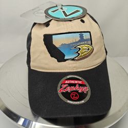 Zephyr Authentic NHL Anaheim Ducks black and tan snapback curved cap hat