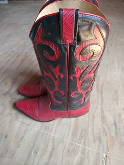 Red and Black Leather Cowboy Boots
