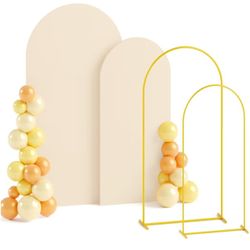 Arch Cover Set of 2 Metal Arch Stand and Cover Set Gold Wedding Arch Backdrop Stand 6&7.2ft Spandex Arch Cover Balloon Arch Backdrop Stand with Cover