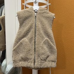 Zara puffer Teddy Hooded Vest Kids Faux shearling Boys Girls 8-9 130CM