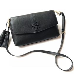 Tory Burch black Leather McGraw Cross Body Bag new