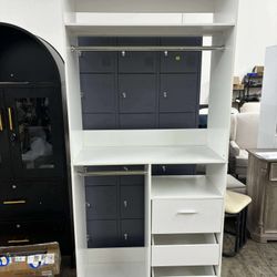 36'' W Freestanding Walk-in Closet Organizer System with 2 Hanging Rods and 3 Wood Drawers - White(damage)