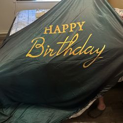 New Yeele 7x7ft Happy Birthday Round Backdrop Cover Dark Green Polyester Circle Photography Background for Men Women Birthday Party Banner Cake Table 