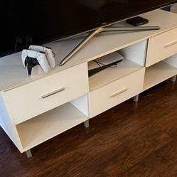 White TV Stand/Small Dresser With Shelves & Drawers