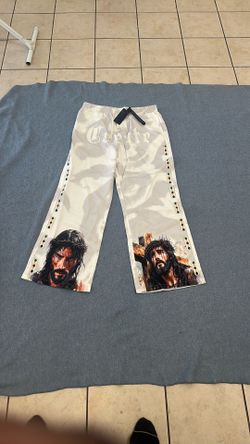 ROMWE Men’s Streetwear Pants – Jesus Face Graphic Hem Detail Size XXL