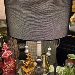 Rustic Double Light Gray Distressed Lamp With Black Shade