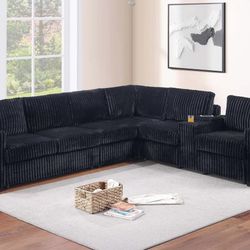 4-Piece Sectional Set
Reversible Loveseat + Reversible Loveseat W/USB Console & Cup Holders + Corner Wedge + Armless Chair

Color: Black
