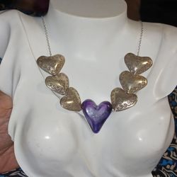 925ss Stamped Design Heart's,  Purple Lampwork Heart  18"necklace