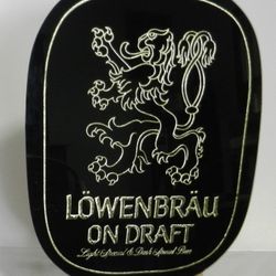 Vintage Lowenbrau On Draft Beer Glass Sign 1978 Light Special & Dark Gold Black
