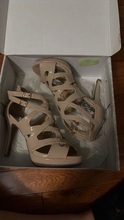 Nude Patent Strappy Platform Heels
