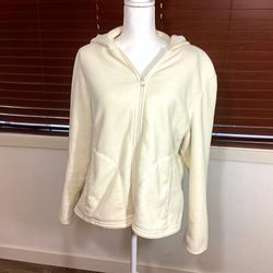 Faded Glory WM1X Ivory Fleece Hooded Full Zip Hoodie Pockets