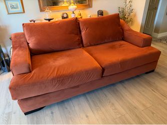 Velvet Rust couch 95 inches long 44 inches wide