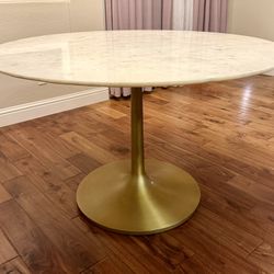 Nero 48" Round White Marble Dining Table with Brass Base