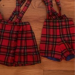 Girls Pleated Plaid Wool Skirt And Boys Plaid Shorts 