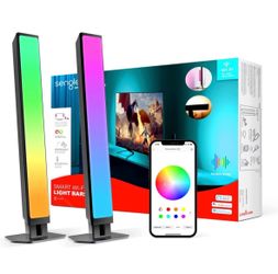 WiFi Smart LED Light Bars, TV Ambient Backlights Works with & Google Assistant, Music Sync Kit Gaming Lights with APP Control, RGB Dimmable 12W Multi-