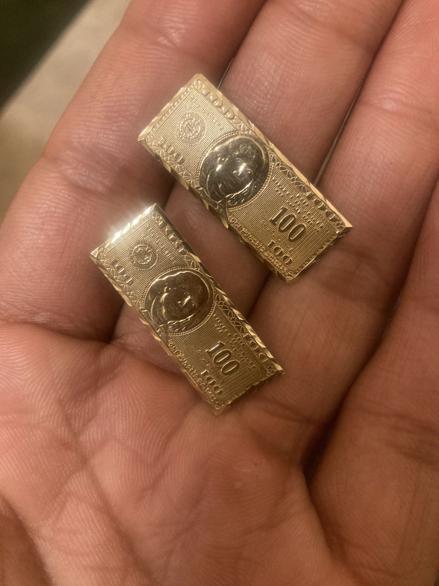 10k Solid Gold Hundred Dollar Bill Earrings