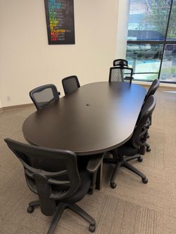 Conference Table + 6 Ergonomic Office Chairs