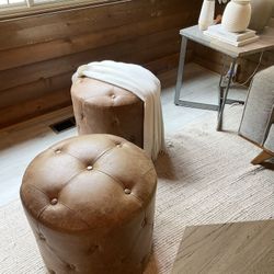 2 Cognac Leather Ottomans / Footstools / Both For $200 / Delivery Available 