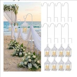 White Wedding Lanterns Flameless LED Candles with Shepard Hooks